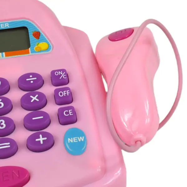 Różowa elektroniczna kasa fiskalna ze światłem i dźwiękiem, z zabawkowymi pieniędzmi 25x14 cm zdjęcie 5