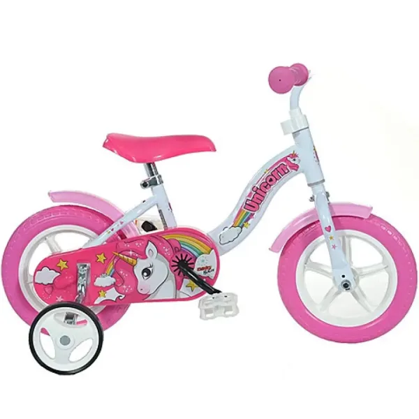 Różowo-biały rowerek dziecięcy z jednorożcem w rozmiarze 10 - rower Dino bikes zdjęcie 1