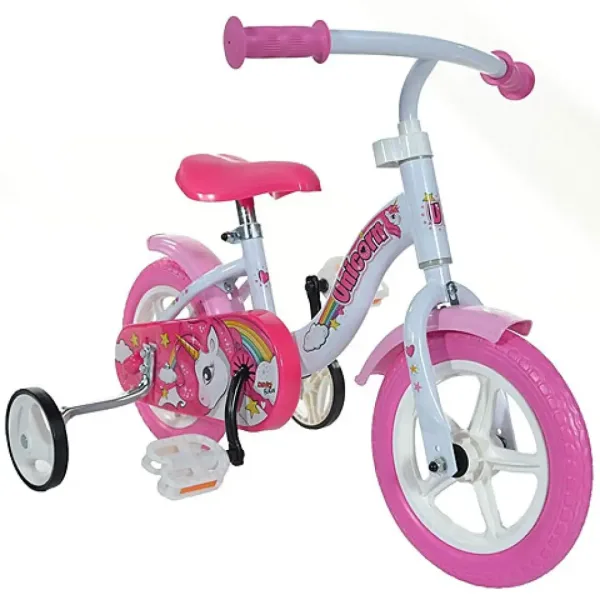 Różowo-biały rowerek dziecięcy z jednorożcem w rozmiarze 10 - rower Dino bikes zdjęcie 2
