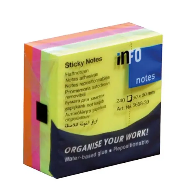 Samoprzylepny notes 50x50mm, 240 kartek, w kolorach fosforyzujących zdjęcie 1