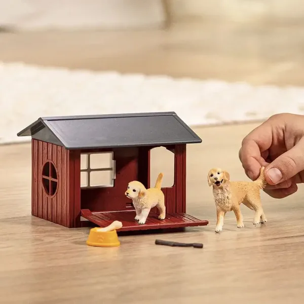 Schleich Farm World – Zestaw z budą dla psa z golden retrieverami (42722) zdjęcie 3