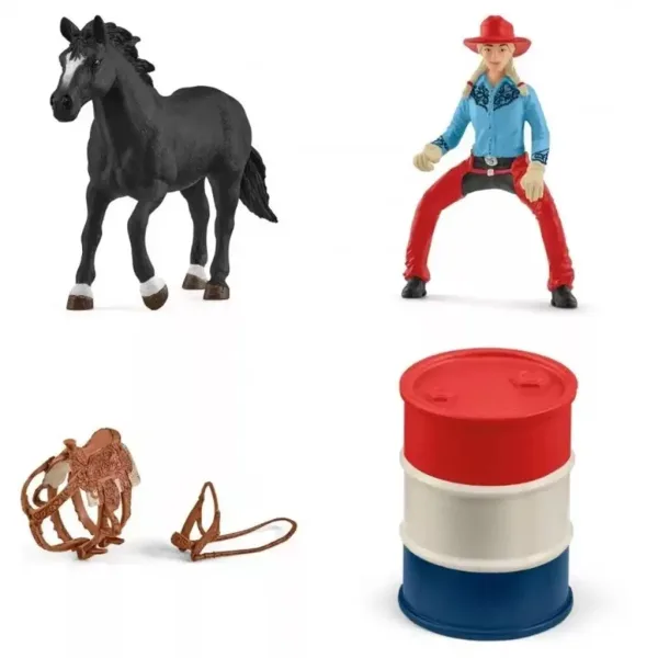 Schleich: Farm World - Zestaw do zabawy z wyścigiem beczek i kowbojką (42576) zdjęcie 3