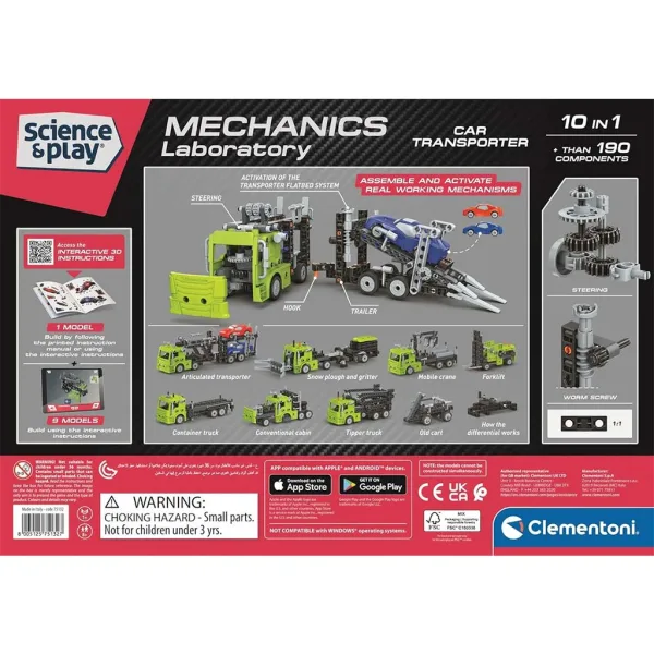 Science & Play: Warsztat mechaniczny – Dwupoziomowa laweta do przewozu samochodów – zestaw konstrukcyjny – Clementoni zdjęcie 2