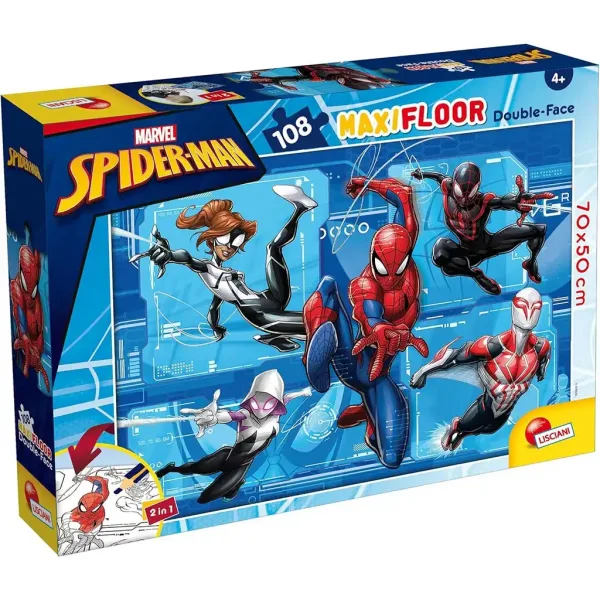 Spider-Man 2 w 1 maxi puzzle 108 elementów i kolorowanka 70x50 cm - Lisciani zdjęcie 1
