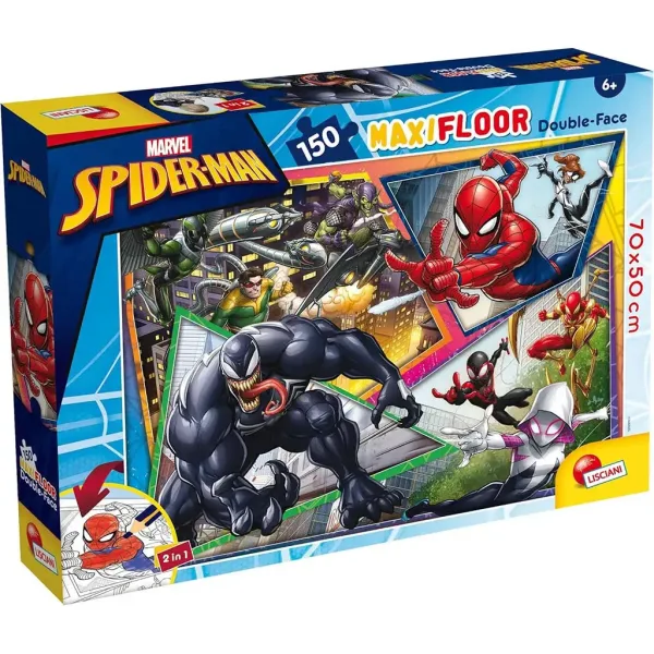 Spider-Man 2 w 1 maxi puzzle 150 elementów i kolorowanka 70x50 cm - Lisciani zdjęcie 1