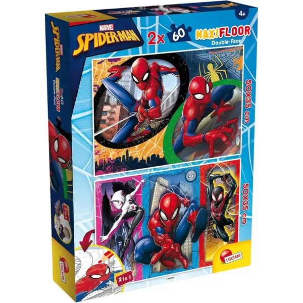Spider-Man 2 w 1 maxi puzzle 2x60 elementów i kolorowanka 50x35 cm - Lisciani zdjęcie 1