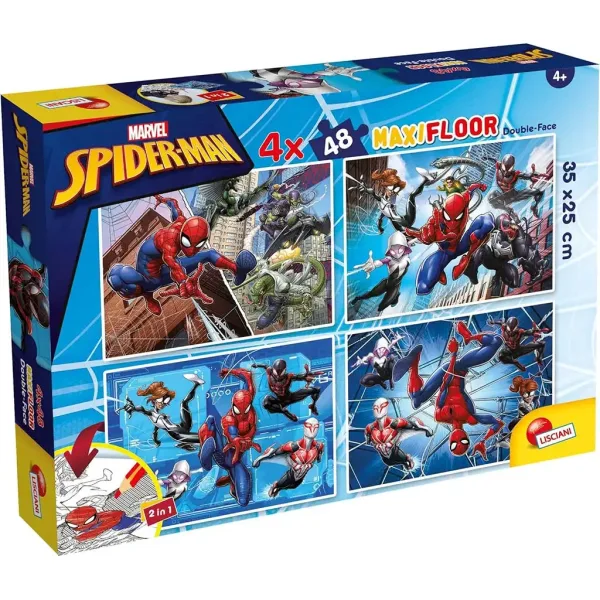 Spider-Man 2 w 1 maxi puzzle 4x48 elementów i kolorowanka 35x25cm - Lisciani zdjęcie 1