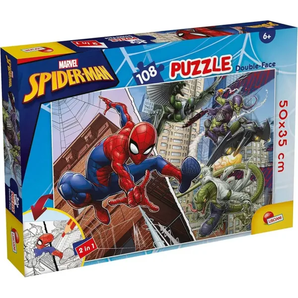 Spider-Man 2 w 1 puzzle i kolorowanka 108 elementów 50x35 cm - Lisciani zdjęcie 1