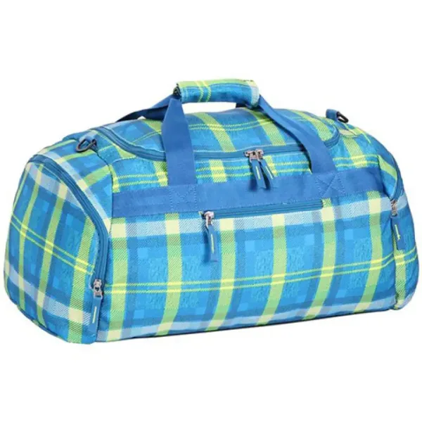 Spirit: Jasnoniebiesko-neonowo-zielona torba sportowa z paskowanym wzorem 55x31x41cm