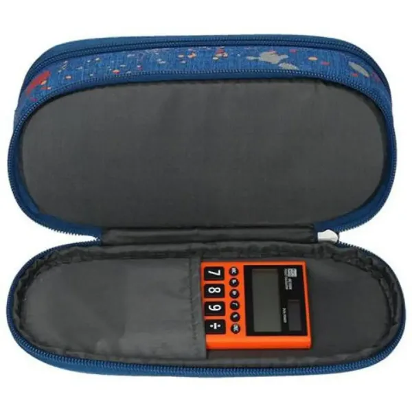 Spirit: Owalny piórnik w niebieskie dżinsowe wzory z plamkami farby 23x10cm zdjęcie 4