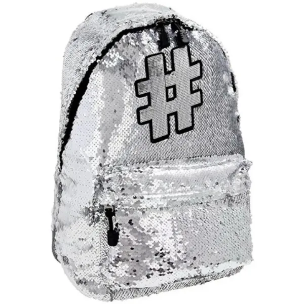 Spirit: Plecak szkolny z cekinami Hashtag Silver, kolor srebrny, 41x32x21 cm zdjęcie 1