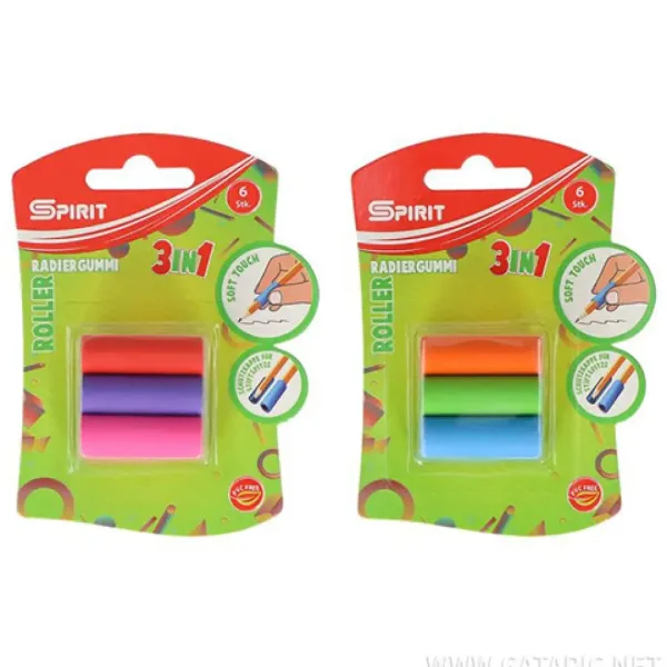 Spirit: Roller 3w1 uchwyt do ołówka i gumka w różnych kolorach, zestaw 6 sztuk. zdjęcie 1