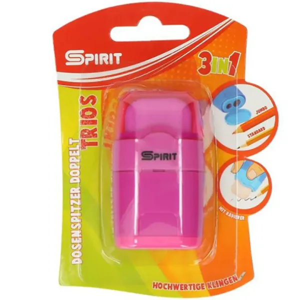 Spirit: Trio 3 w 1 temperówka z pojemnikiem na 2 otwory i gumka do mazania w różnych kolorach, opakowanie 1 szt. zdjęcie 2