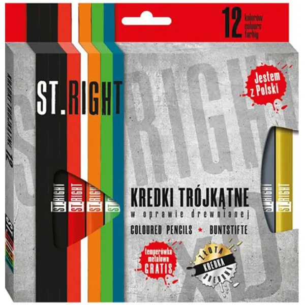 St.Right Trójkątne kredki kolorowe 12 sztuk z temperówką zdjęcie 1