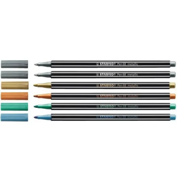 Stabilo: Zestaw 6 metalicznych flamastrów Pen 68 w metalowym pudełku zdjęcie 2