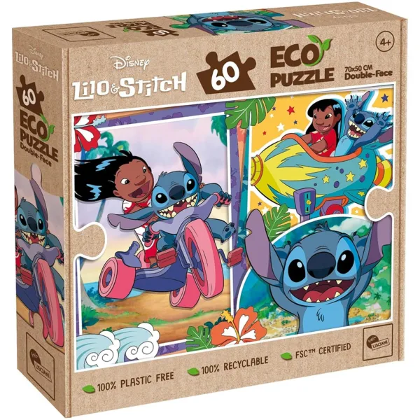 Stitch 2 w 1 puzzle ekologiczne 60 elementów i kolorowanka 70x50 cm – Lisciani zdjęcie 1