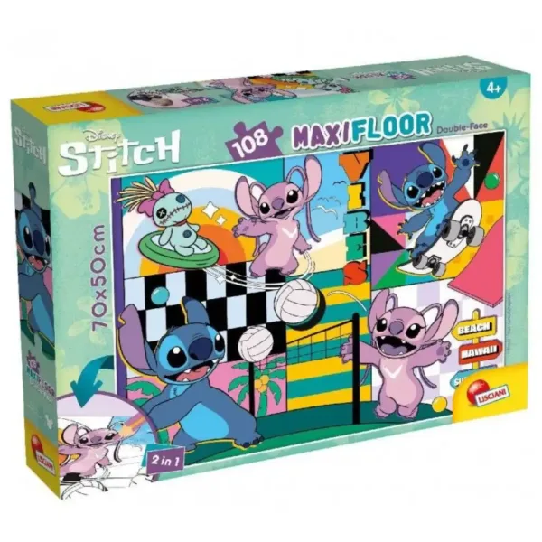 Stitch 2 w 1, puzzle i kolorowanka 108 elementów, 70x50 cm – Lisciani zdjęcie 1