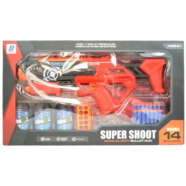 Super Shoot: Ręczna broń miotająca gąbkowe pociski z celami z butelek po napojach 46 cm zdjęcie 5