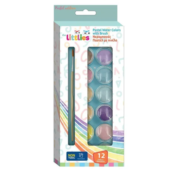 The Littlies: Farby akwarelowe 12 kolorów pastelowych z pędzelkiem zdjęcie 1