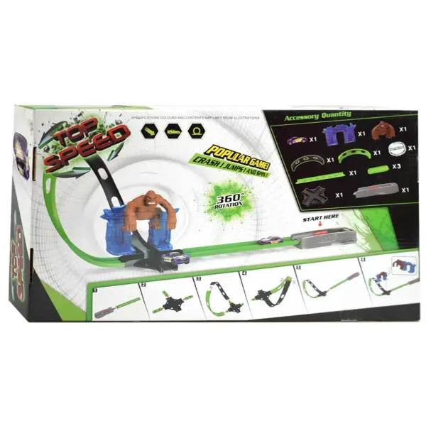 Top Speed: King-Kong 360° podwójny super loop tor wyścigowy z figurką goryla i 1 samochodzikiem w skali 1/64 zdjęcie 2