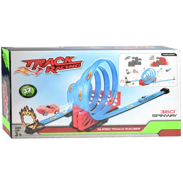 Tor wyścigowy zestaw 32-elementowy z pętlami i 2 samochodami napędzanymi mechanizmem pull-back w skali 1/64 zdjęcie 2