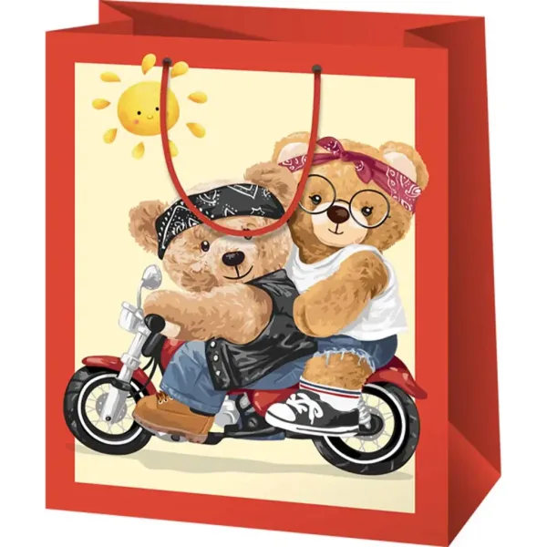 Torba prezentowa w normalnym rozmiarze z motywem misiów na motocyklach 11x6x14 cm zdjęcie 1