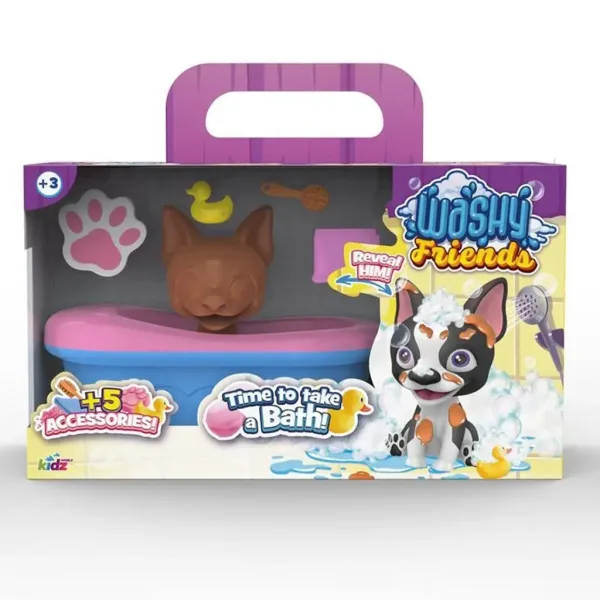 Washy Friends: Boston Terrier kąpiący się w wannie z akcesoriami i funkcją Color Reveal zdjęcie 1