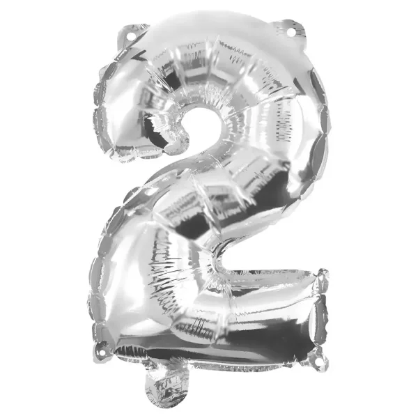 Srebrny balon foliowy cyfra 2 – 32 cm zdjęcie 1