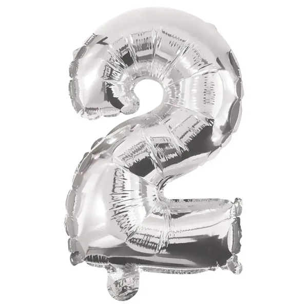 Srebrny balon foliowy cyfra 2 – 86 cm zdjęcie 1