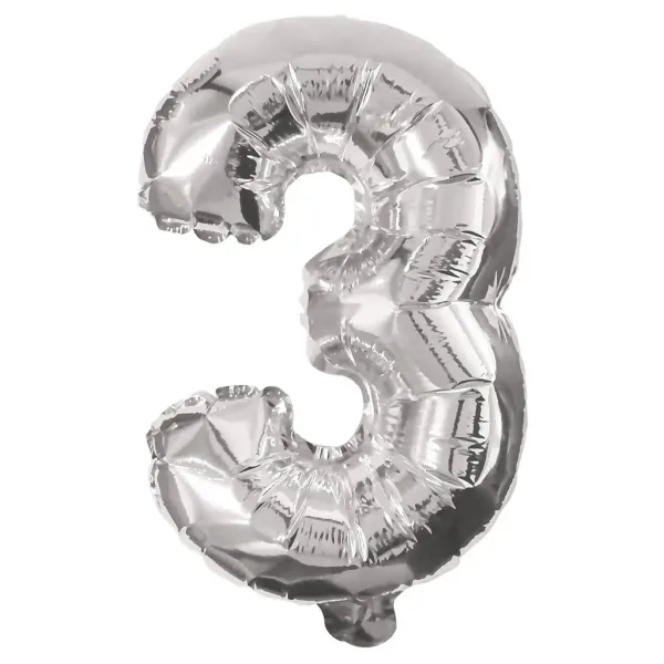 Wiele balonów foliowych w kolorze srebrnym – cyfra 3, 86 cm zdjęcie 1
