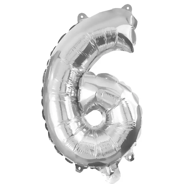 Wiele balonów foliowych w kolorze srebrnym – cyfra 6, 32 cm zdjęcie 1