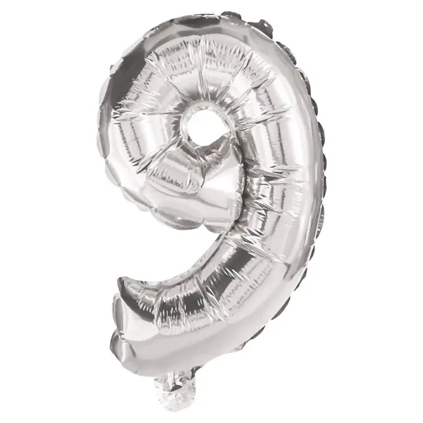 Wiele balonów foliowych w kolorze srebrnym – cyfra 9, 86 cm zdjęcie 1
