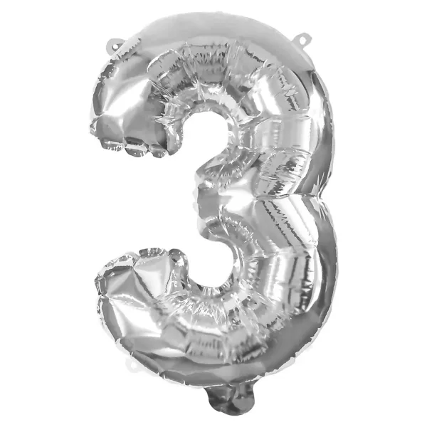 Srebrny balon foliowy cyfra 3 – 32 cm zdjęcie 1