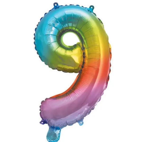 Balon foliowy cyfra 9 w metalicznych kolorach tęczy – 34 cm zdjęcie 1