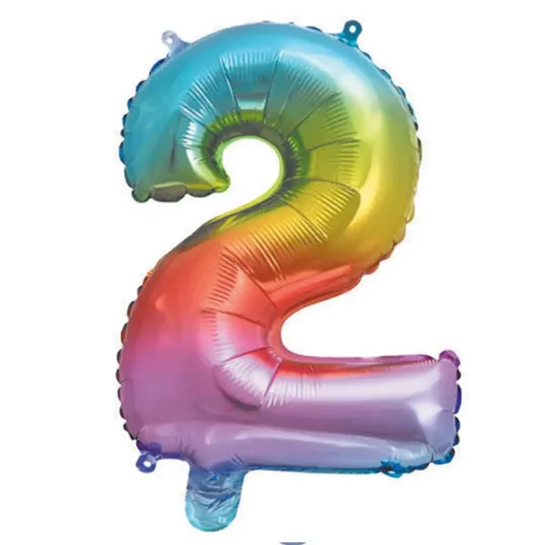 Metaliczny tęczowy balon foliowy cyfra 2 – 34 cm zdjęcie 1