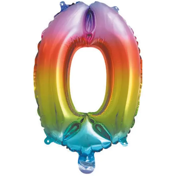 Balon foliowy cyfra 0 w metalicznych kolorach tęczy – 34 cm zdjęcie 1