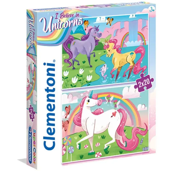 Wierzę w jednorożce Supercolor 2 w 1 puzzle 2x20 elementów - Clementoni zdjęcie 1