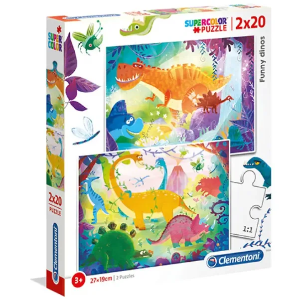 Zabawne dinozaury Supercolor 2 w 1 puzzle 2x20 elementów - Clementoni zdjęcie 1