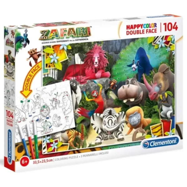 Zafari Double 2 w 1 104-elementowa dwustronna kolorowanka puzzle - Clementoni zdjęcie 1