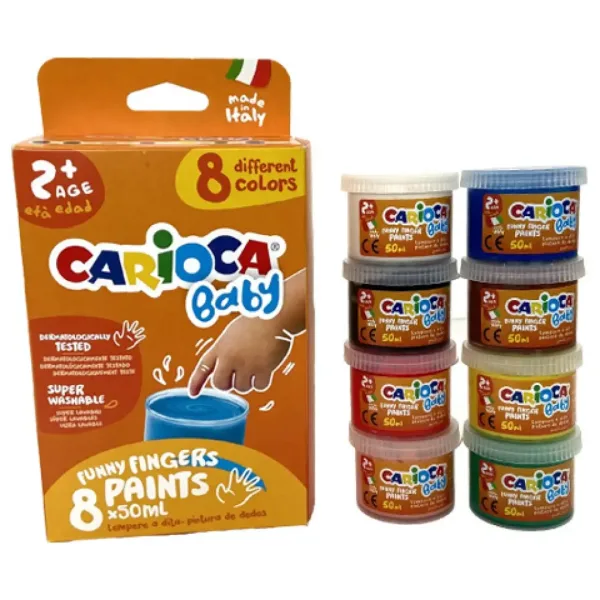 Zestaw farb do malowania palcami dla dzieci w różnych kolorach 8x50ml - Carioca zdjęcie 1