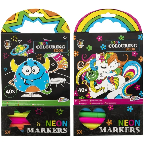 Zestaw kolorowanek Grafix Neon, 40 arkuszy, z 5 flamastrami zdjęcie 1