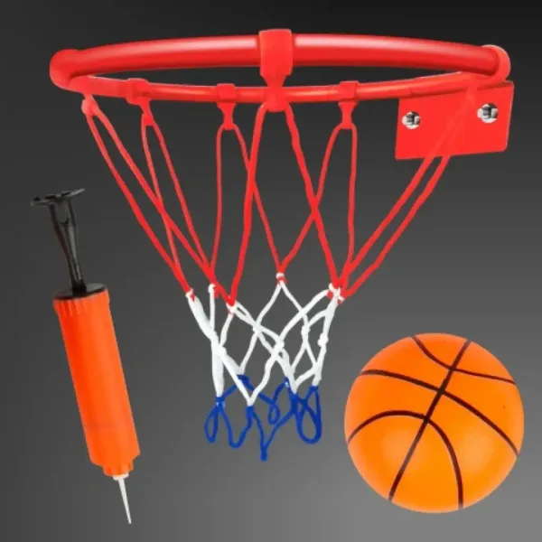 Zestaw metalowy obręcz do koszykówki z kolorową siatką, piłką i pompką 24 cm zdjęcie 3