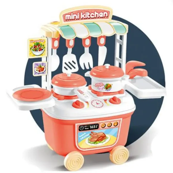 Zestaw mini kuchni na kółkach w kolorze brzoskwiniowym zdjęcie 1