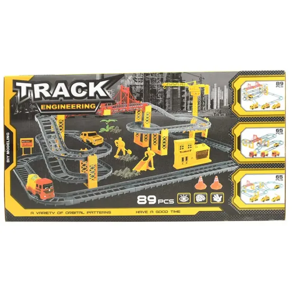 Zestaw toru wyścigowego Track Engineering z maszynami budowlanymi i robotnikami, zestaw 89-elementowy. zdjęcie 2