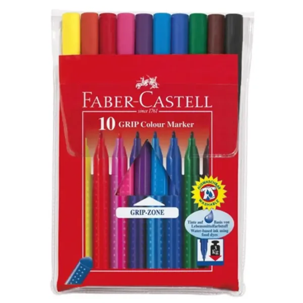 Zmywalne kolorowe flamastry Grip 10 sztuk - Faber-Castell zdjęcie 1