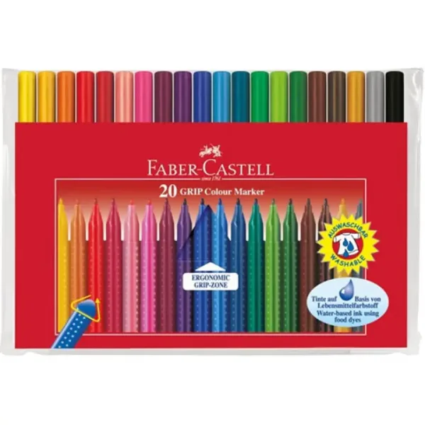 Zmywalne kolorowe flamastry Grip 20 sztuk - Faber-Castell zdjęcie 1