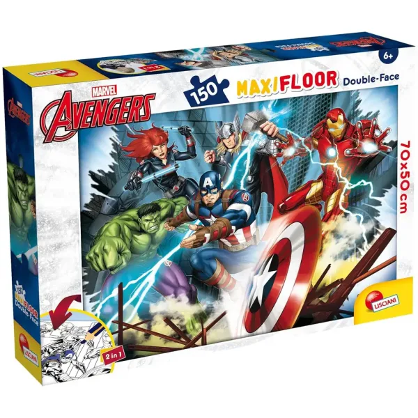 Avengers 2 w 1 maxi puzzle 150 elementów i kolorowanka 70x50 cm – Lisciani zdjęcie 1