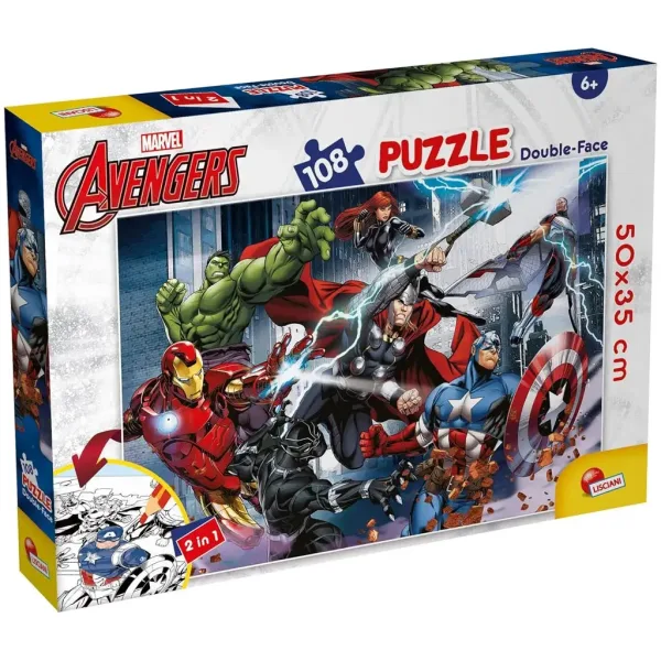 Avengers 2 w 1 puzzle i kolorowanka 108 elementów 50x35 cm - Lisciani zdjęcie 1