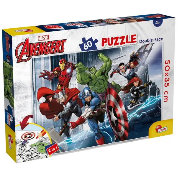 Avengers: Bohaterowie 2 w 1, puzzle 60 elementów i kolorowanka 50x35 cm – Lisciani zdjęcie 1