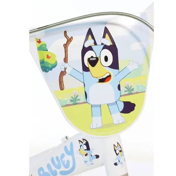Bluey 12” dziecięcy rower z uchwytem na bidon i bocznymi kółkami w kolorze białym-niebieskim-zielonym – Dino Bikes rower zdjęcie 3
